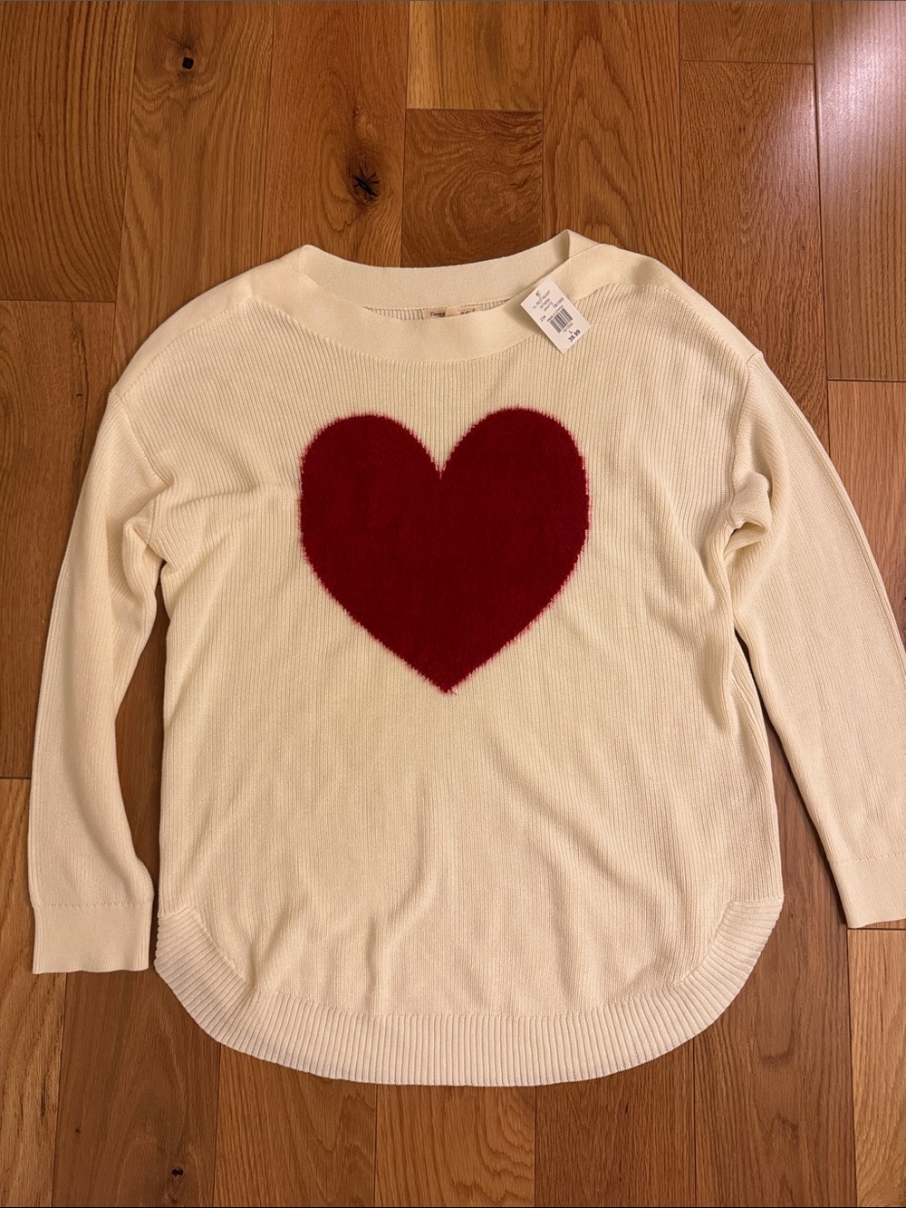 Off White Sweater with Red Heart - Size Large